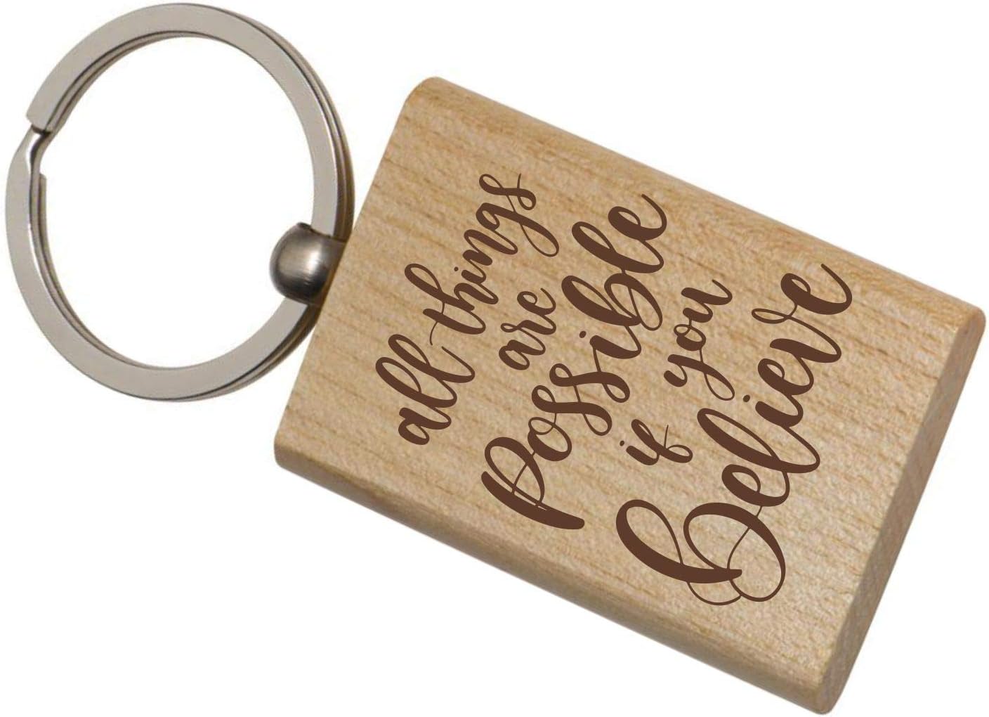 YaYa Cafe Wooden Keyrings Motivational Quotes All Things are Possible if You Believe Engraved Keychain for Men Women Car Bike Home