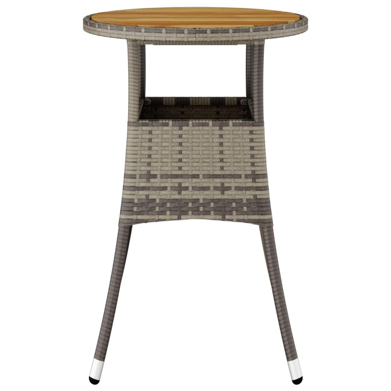 Homgoday Gartentisch aus Akazienholz und Polyrattan, Grau, Ø 60 x 75 cm