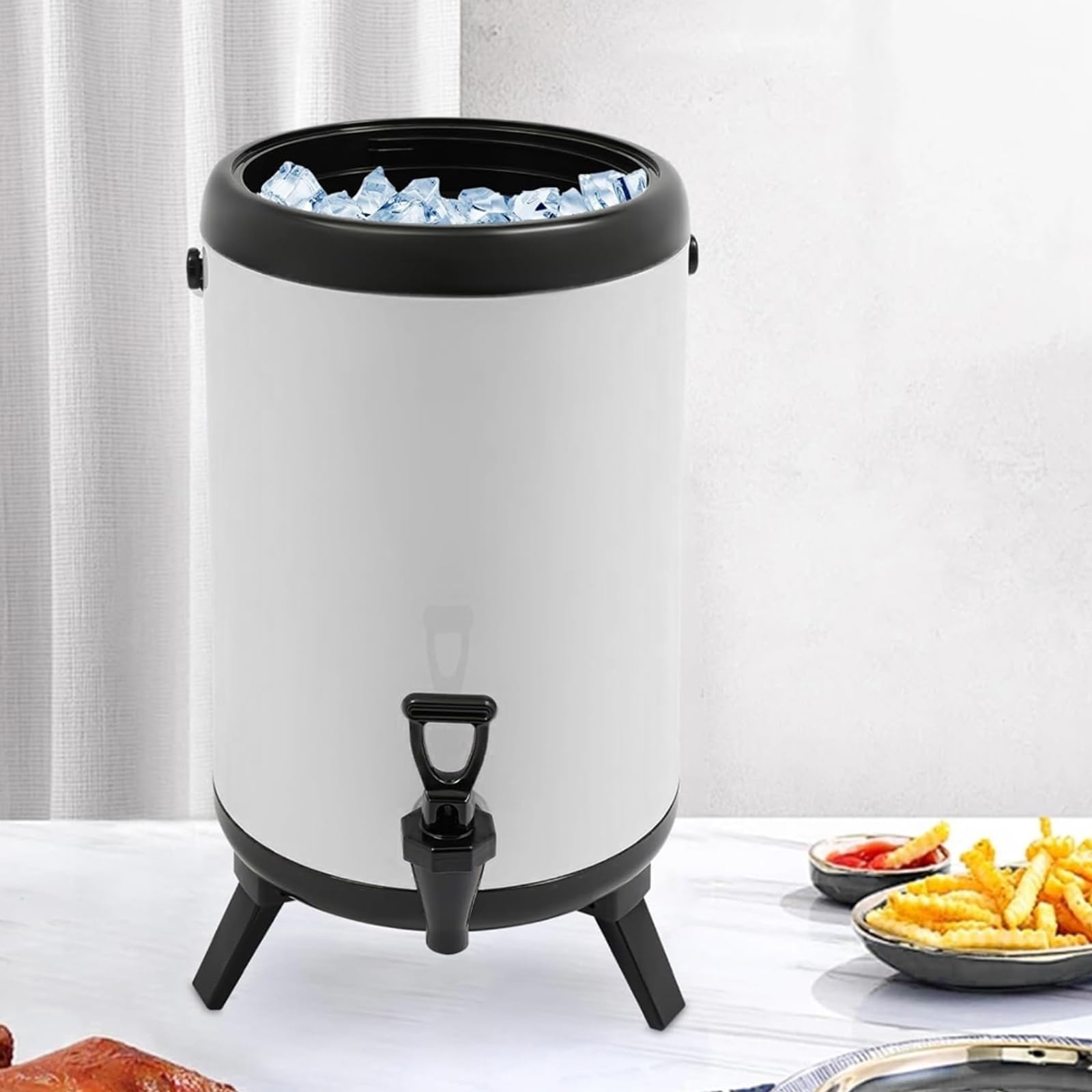 Dispensador de bebidas calientes de 8 litros de acero inoxidable blanco a prueba de fugas y para café, uso comercial, dispensador de bebidas de acero inoxidable para leche y café