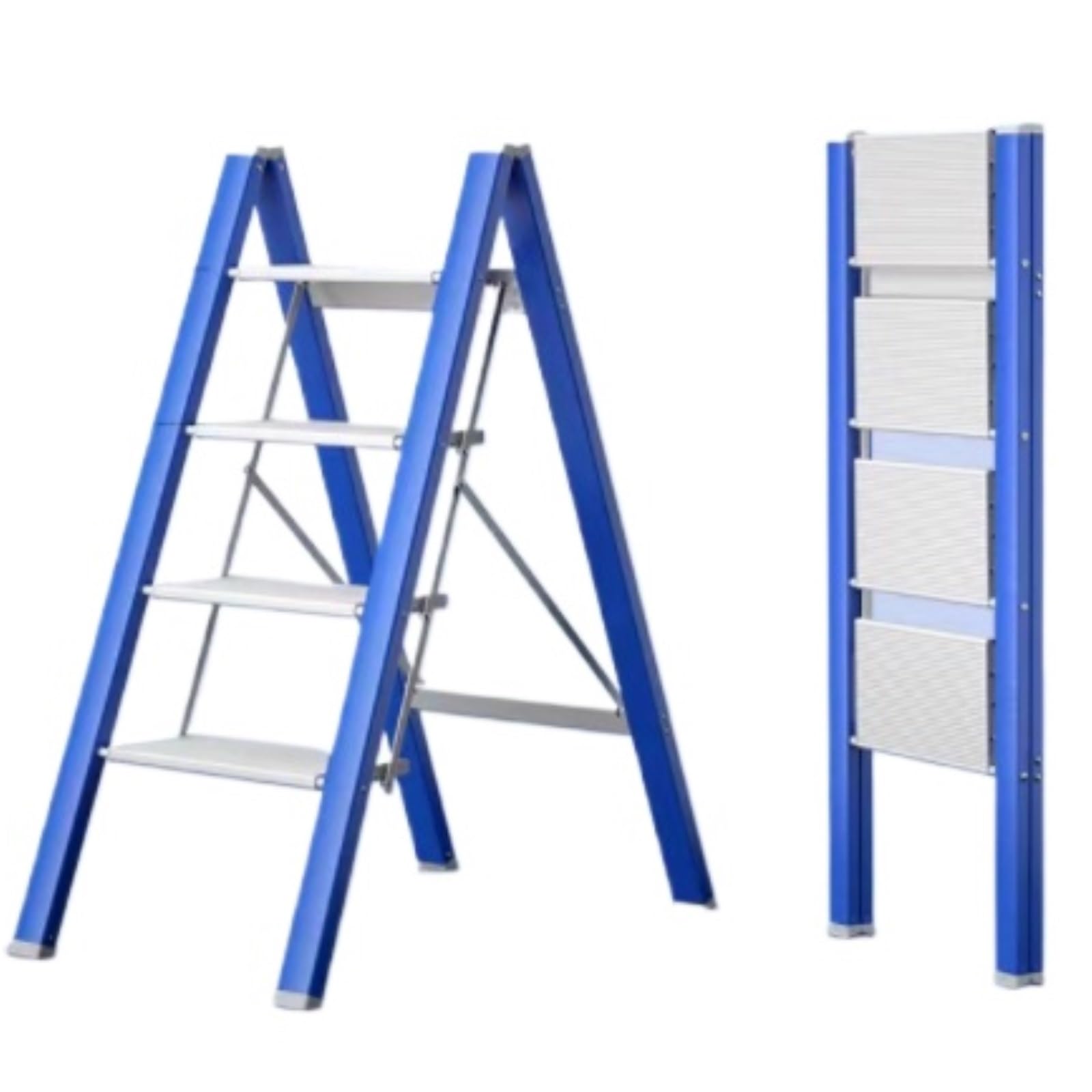 Attic Staircase Lightweight Folding Ladder Step Stool with Anti-Slip Wide Pedal, Step Ladders for Household, Kitchen, Office Blue