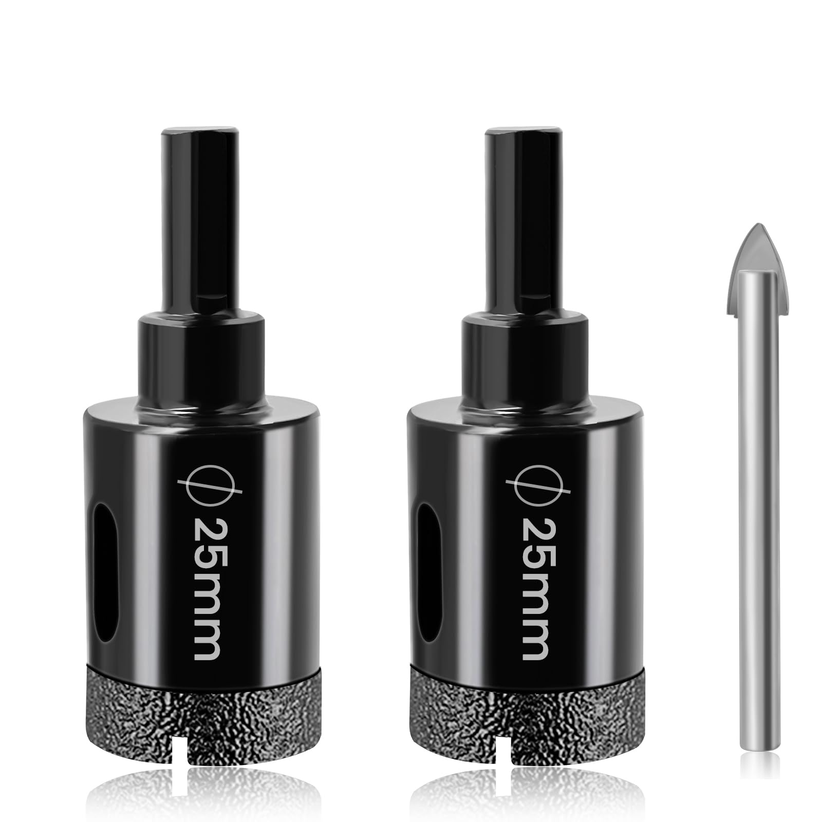 Josaton Diamond Hole Cutter 2Pcs 25mm Tile Hole Saw Set including Triangle Shank for Dry Porcelain Ceramic Tile Granite Marble