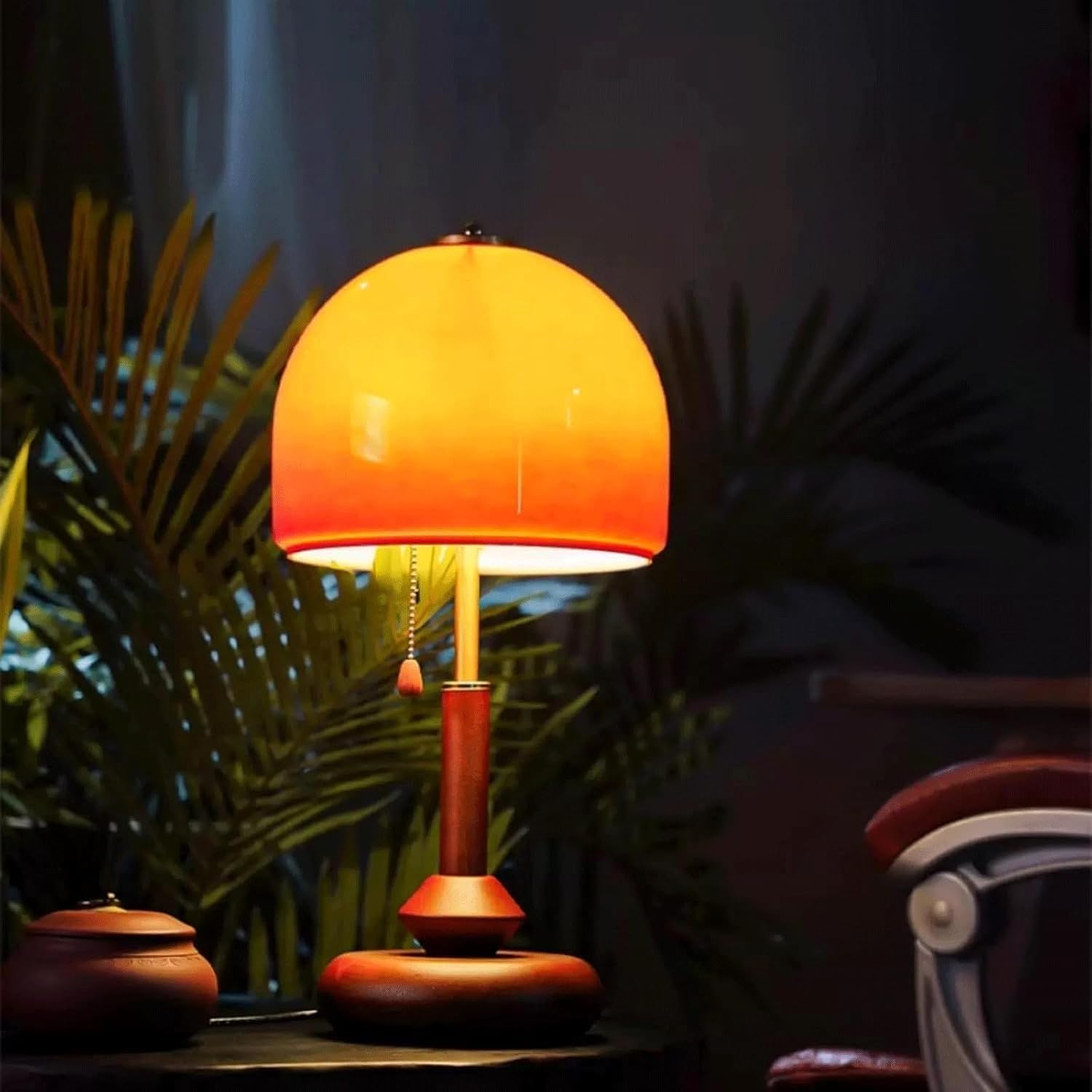 Lampada da tavolo a fungo dimmerabile in vetro arancione da 19 pollici