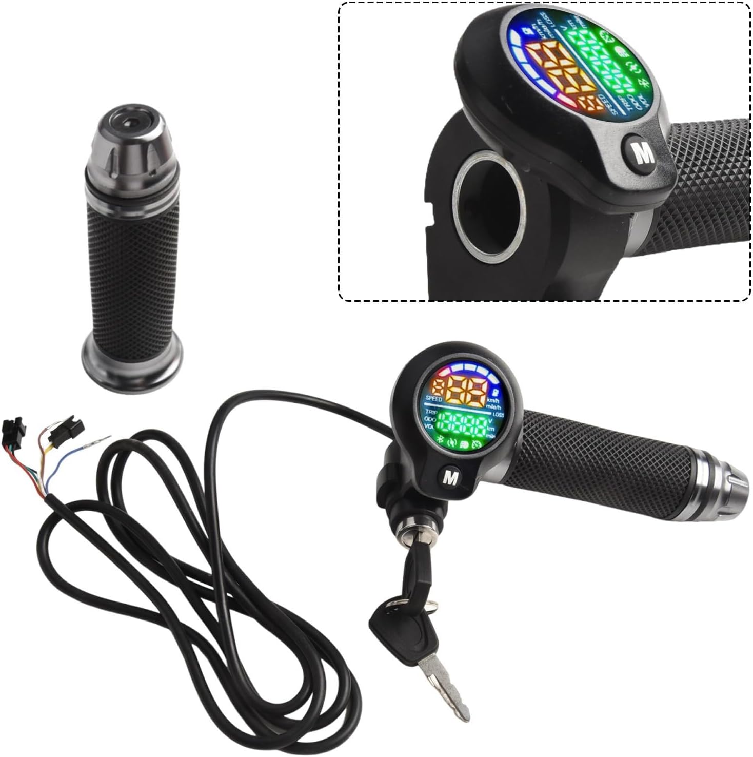 E-Bike Twist Throttle 24-72V LCD Display Handlebar Grip For Electric Bike Scooter Tricycle, Real-Time Voltage Speed Mileage Monitor, ABS Rubber Metal, 6Pin/8Pin Compatible(6pin)