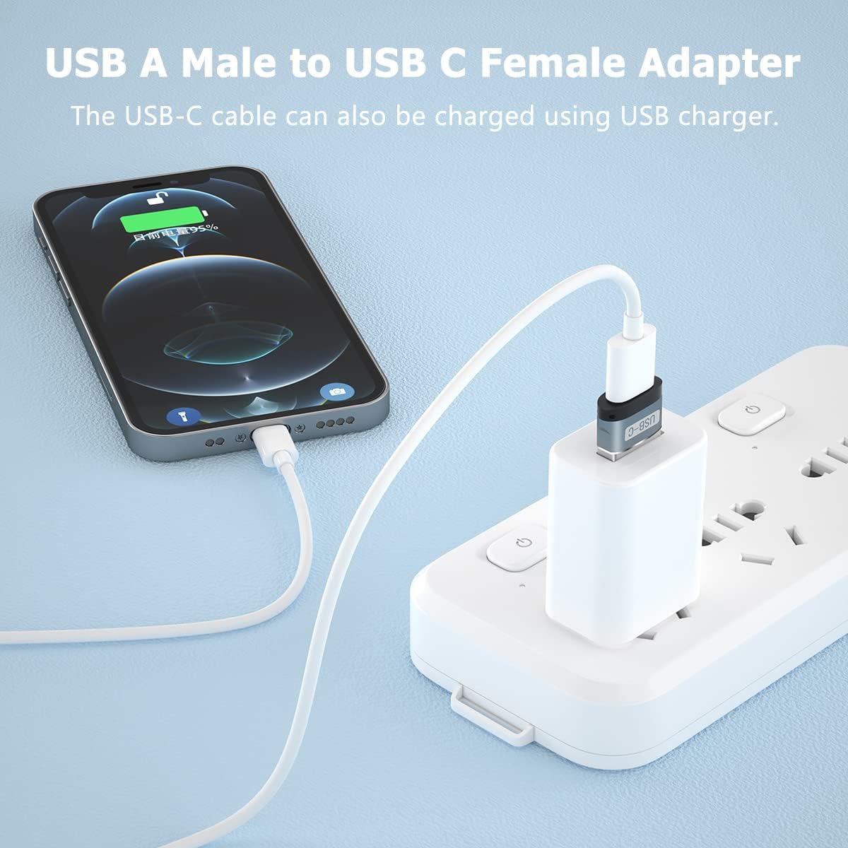 USB C to USB Adapter(2 Pack), USB C Female to USB Male Charger Cable Power Connector for iPhone 13 12 11 Pro Max,iPad, Samsung Galaxy Note 10 S21 S20 Plus,Google Pixel (Grey)
