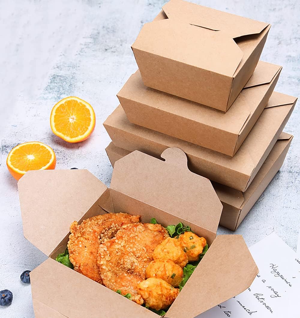 Cezoyx 60 Pack 30 Oz Take Out Food Containers - Disposable Brown Paper Food To Go Box Leak Grease Resistant Kraft Lunch Meal Food Boxes for Restaurant, Catering, Party, Concession Stand, Picnic