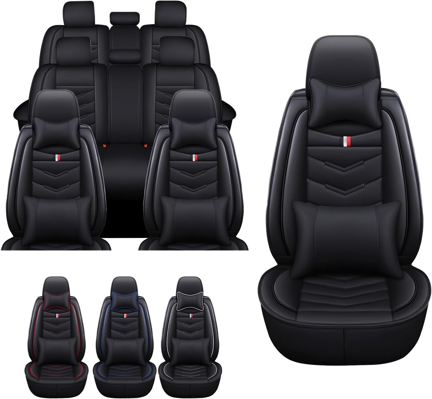 Leather Car Seat Covers for GMC Yukon XL 2007-2026, Anti-Slip & Wear-Resistant Seat Cover with 2* Neck Pillow and 2* Lumbar Support (8 Seat Luxury, Black