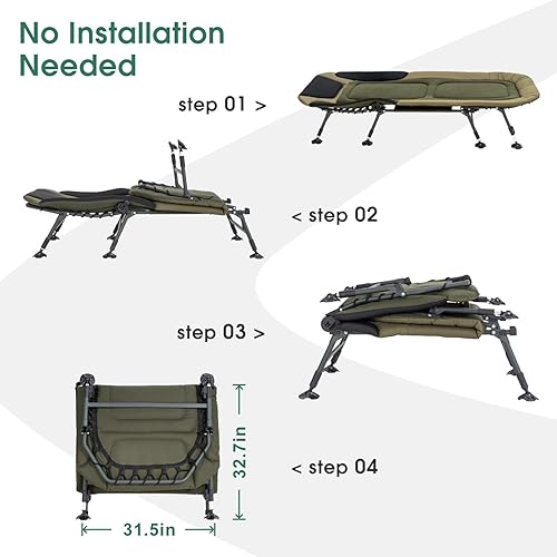 Miniatura 4 de Catre de camping plegable XL con colchón para adultos, cama de campamento de gran tamaño con bolsa de transporte, reclinable ajustable en 180,