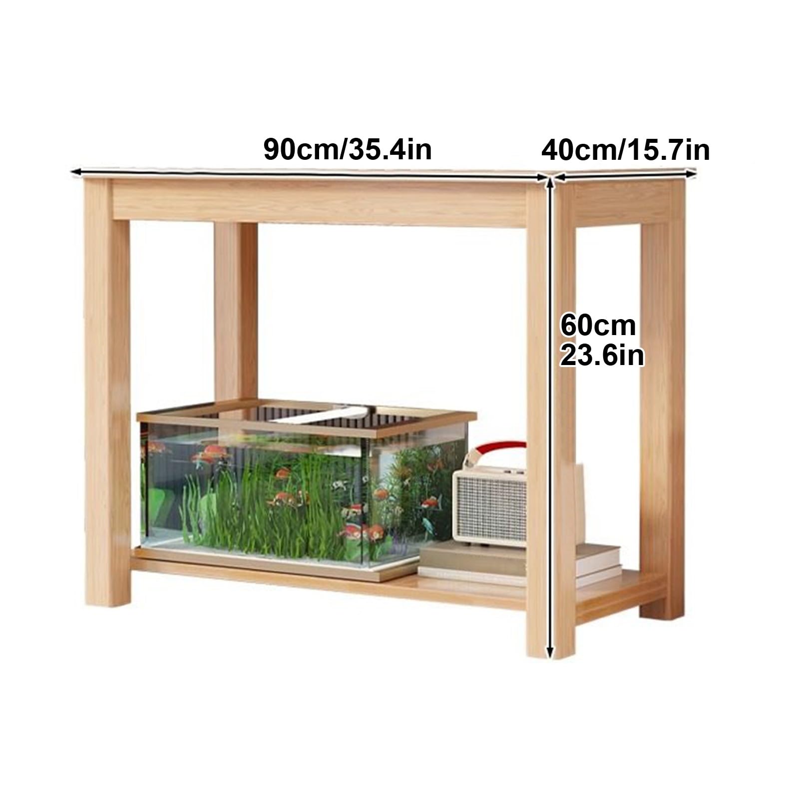 Support d'aquarium en bois massif, double étagère pour plantes d'intérieur, étagère multifonction, pour aquarium, tortue, reptile, terrarium amphibien (90 x 40 cm)