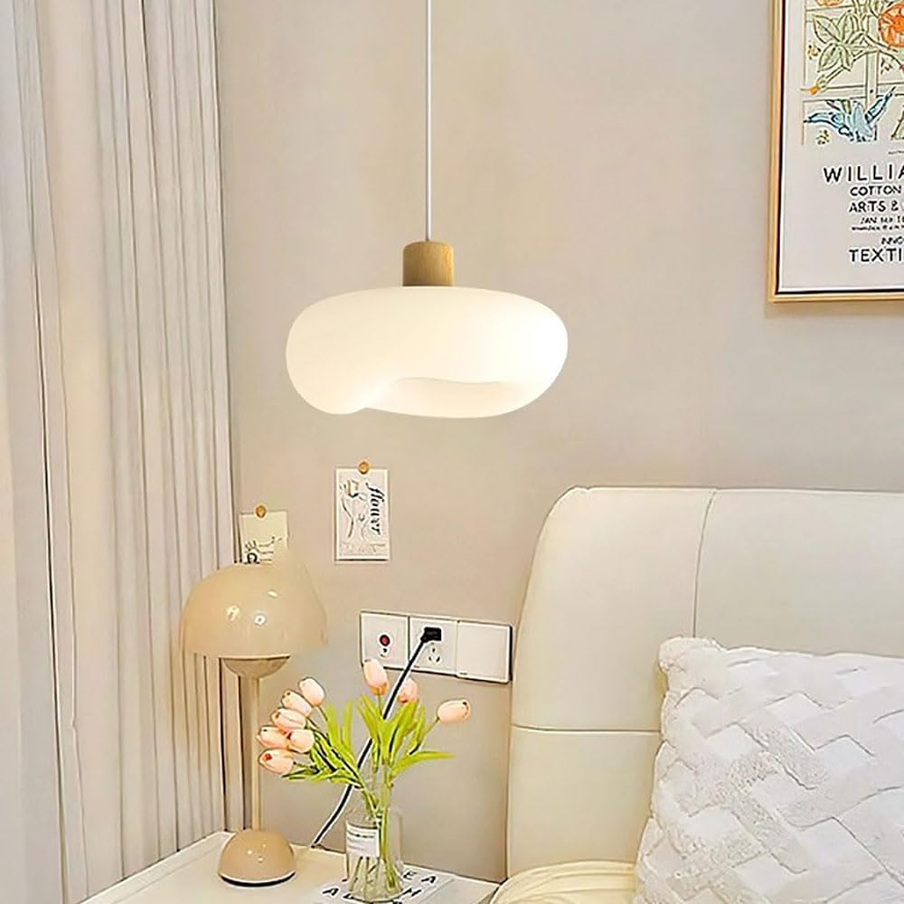 Lampka nocna wisząca, lampy wiszące White Cloud, drewniana lampa wisząca z akrylowym kloszem, nowoczesna dioda LED - 8W - 3 tryby kolorów, dekoracyjne lampy wiszące do pokoju dziecięcego LWX