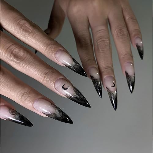 Halloween Nails Stiletto Press on Nails Gothic French Fake Nails