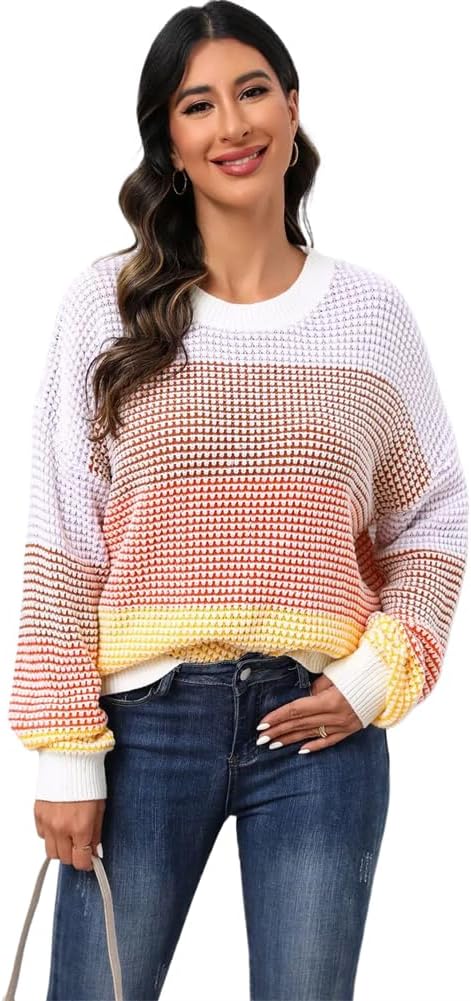 Casual Loose Stripe Knitted for Autumn/Winter Women' Tops Slim O-Neck Sleeve Sweater Women