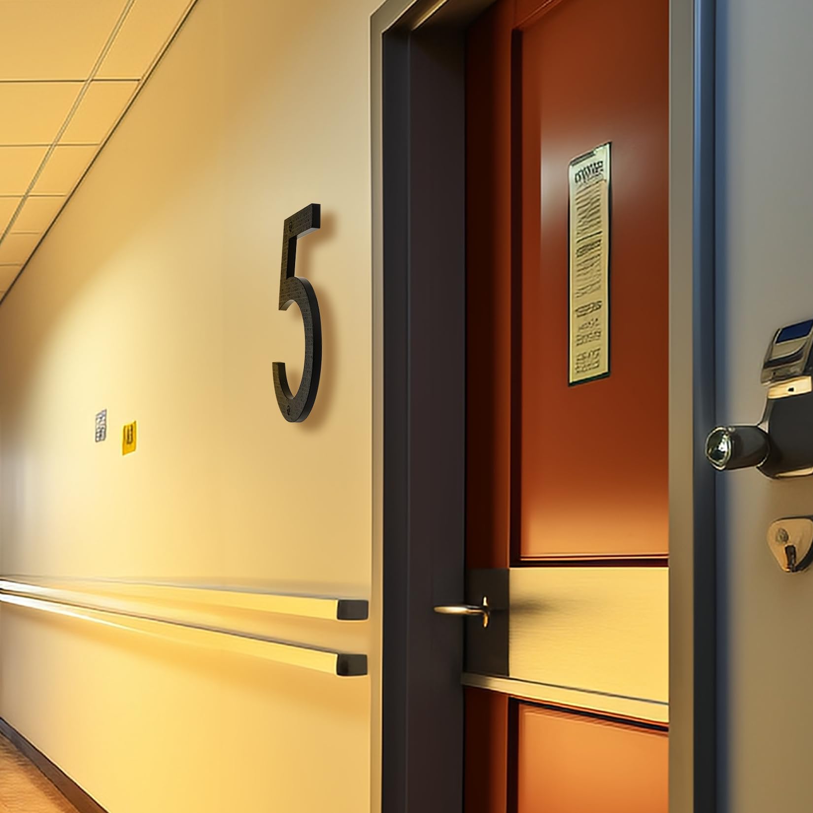 Número Grande para Casa en Negro, 20cm, Placa Flotante de Número de Casa, Número de Calle/Puerta en Plástico ABS Efecto 3D para Oficinas, Buzones, Garajes (Numero 5)
