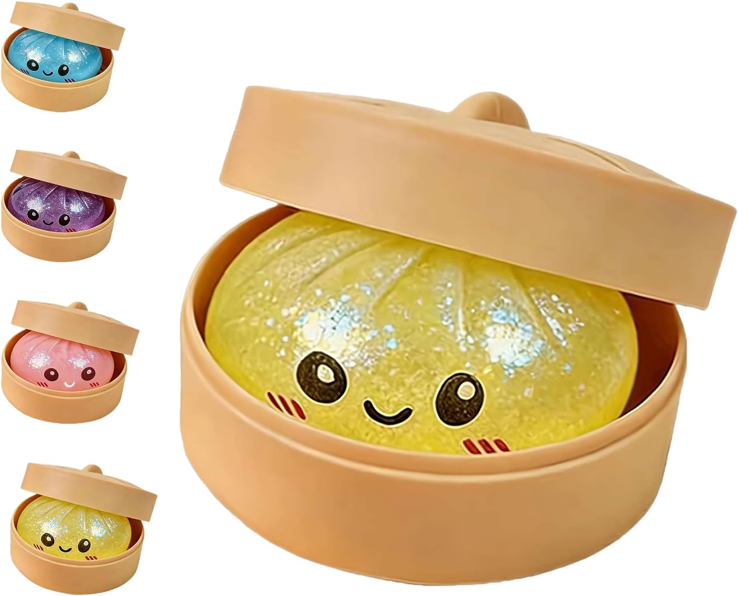 Glitter Dumpling Squishy, Squishy Dumpling Toy, Viral Dumplings Squishiest with Steamer Box, Stress & Anxiety Relief Toys for Adults Non-Edible