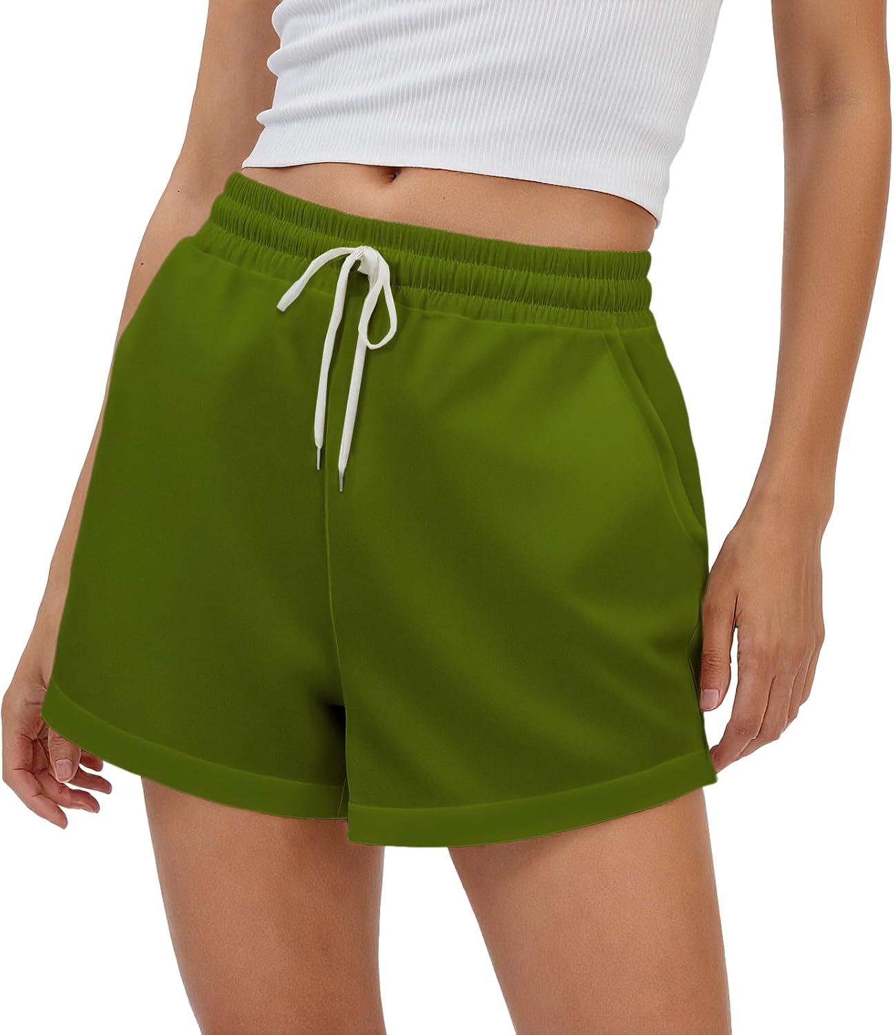 domirica White Shorts for Women Lightweight Comfortable Athletic Shorts with Pockets Women Elastic Waist Cute SweatShorts