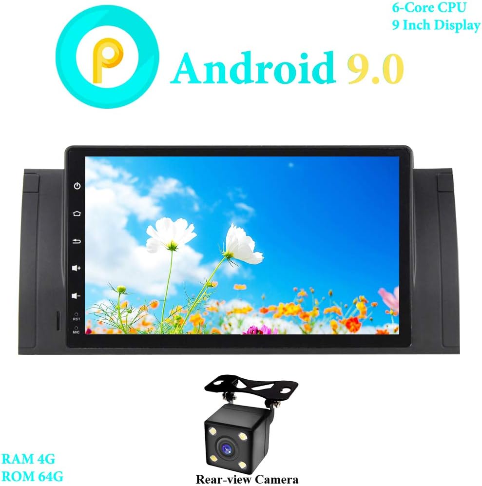 9" Android 9.0 Car Stereo 6-Core RAM 4G ROM 64G in-Dash Head Unit Car Radio GPS Navigation for BMW 5-E39/BMW X5-E53 (with DVR)