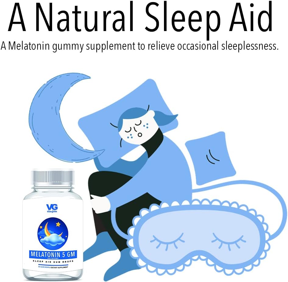 VitaGlobe Melatonin 5mg Gummy - Non-GMO, Vegan and Natural Sleep Aid Supplement, Relieves Occasional Sleeplessness