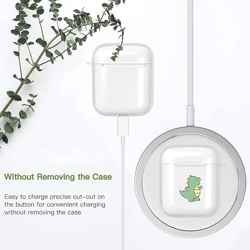 Miniatura 5 de Idocolors Funda para AirPods de dinosaurio verde compatible con AirPods 2 para niñas y niños, bonitas fundas creativas para parejas, silicona TPU