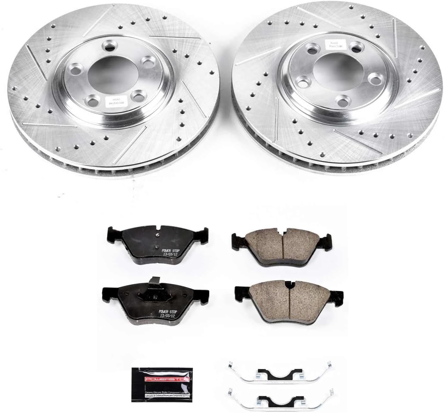 Power Stop K1349 Front Z23 Carbon Fiber Brake Pads with Drilled & Slotted Brake Rotors Kit For Jaguar S-Type 2005 [Model Specific]