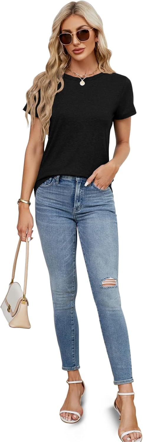 2PCS Women Short Sleeve T Shirts Crew Neck Solid Soft Basic Tee Casual Loose Fit Lightweight Summer Tops Clothes 2026 - Image 4