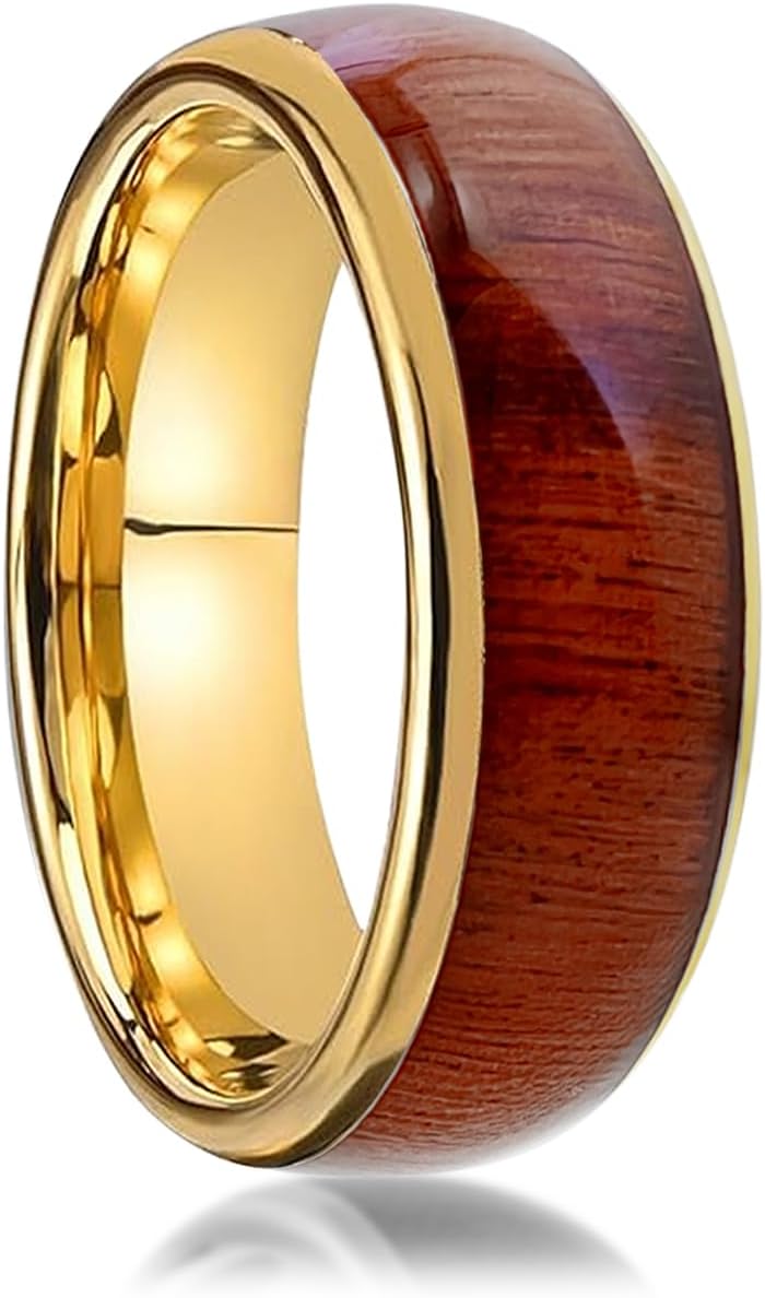 Koa Wood Band Inlay RFID Smart Ring Ceramic Epoxy Black or Gold Plated ID T5577/IC CUID(GEN2) Chip Rewritable Clone 125kHz/13.56mHz Access Control KeyCards Ring