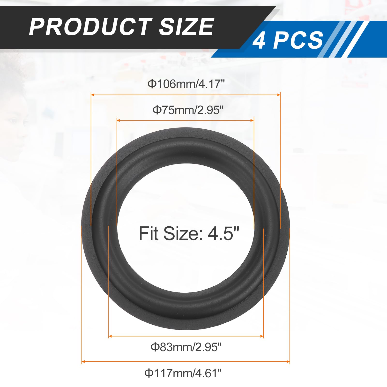 QUARKZMAN 4 Pezzi Anelli Di Gomma Per Altoparlante Da 4.5 Pollici 117x75mm (IDxOD) Anelli Per Subwoofer Forati Pezzi Di Ricambio Per Riparazione Altoparlanti O DIY, Nero