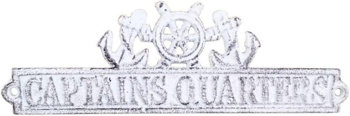 Hampton Nautical K-9321-w Cast Iron Captains Quarters Sign Ship Anchor, 9", Whitewashed