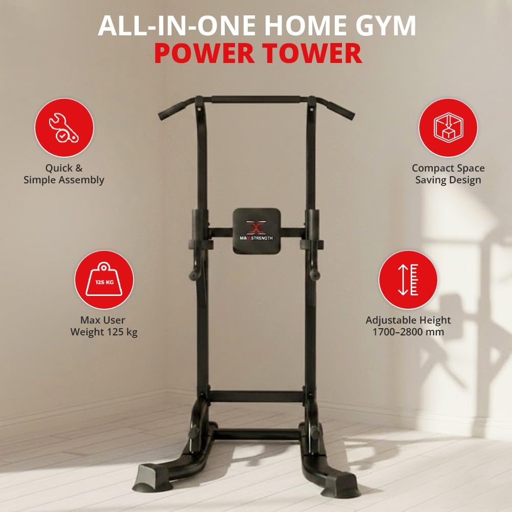 MAXSTRENGTH Pull up Power Tower ławka do ćwiczeń dom siłownia sprzęt zestaw wielofunkcyjny fitness trening trening trening oferta (tylko czarna wieża do podciągania)