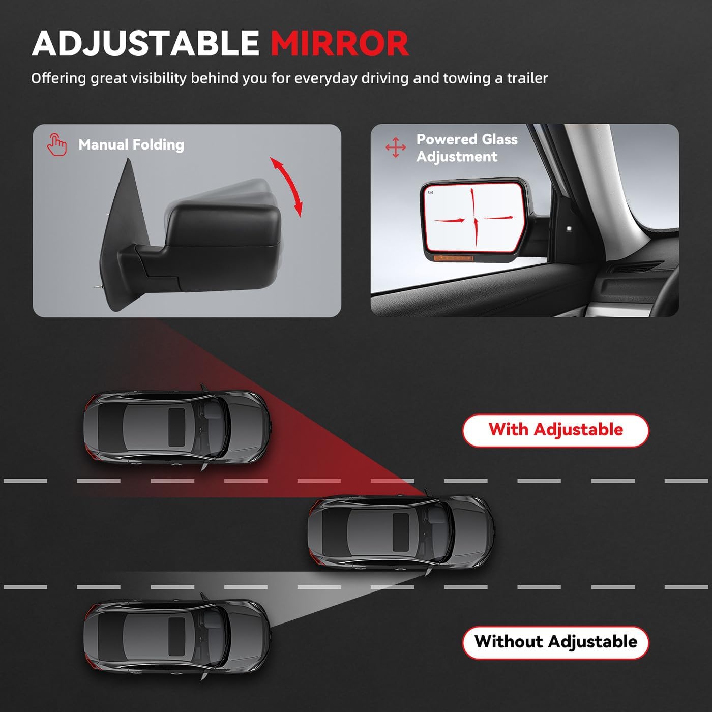 Left Drive Towing Mirrors - Compatible with 2004-2006 Ford F150 - Power Adjustable Heated Turn Signal Side View Mirrors - Black Textured