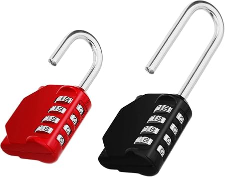 ZHEGE Combination Lock, Red Conventional Shackle Padlock and Black Long Shackle Padlock, 4 Digit Outdoor Combination Padlock for Gym, School, Gates, Doors, Hasps and Storage