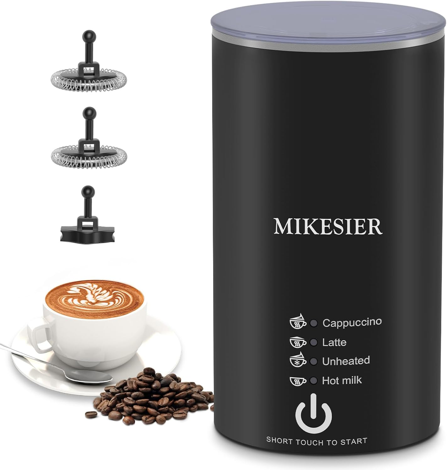 Milk Frother, 4 in 1 Electric Milk Frother and Steamer, Stainless Steel Automatic Hot and Cold Foam Maker with Temperature Control for Coffee, Latte, Hot Chocolate, Cappuccinos, Macchiato, Black