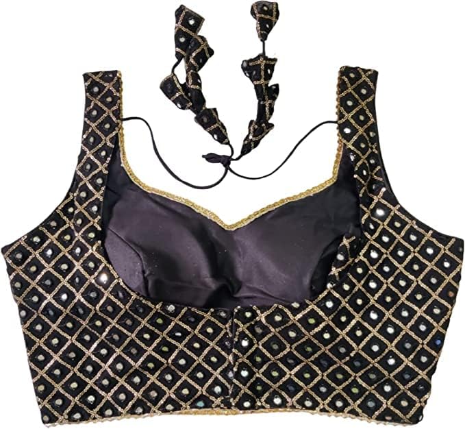 Women's Party Wear Bollywood Pure Georgette Readymade Style Saree Blouse Crop Top Choli (Black 34)