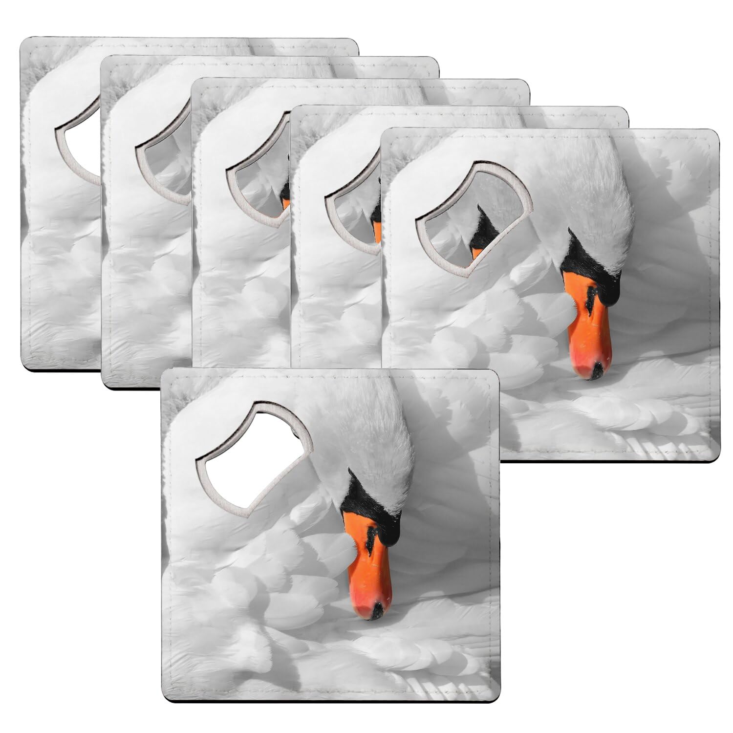 Sous verre décapsuleur cygne blanc lot de 6 dessous de verre nature pour table de salon chic
