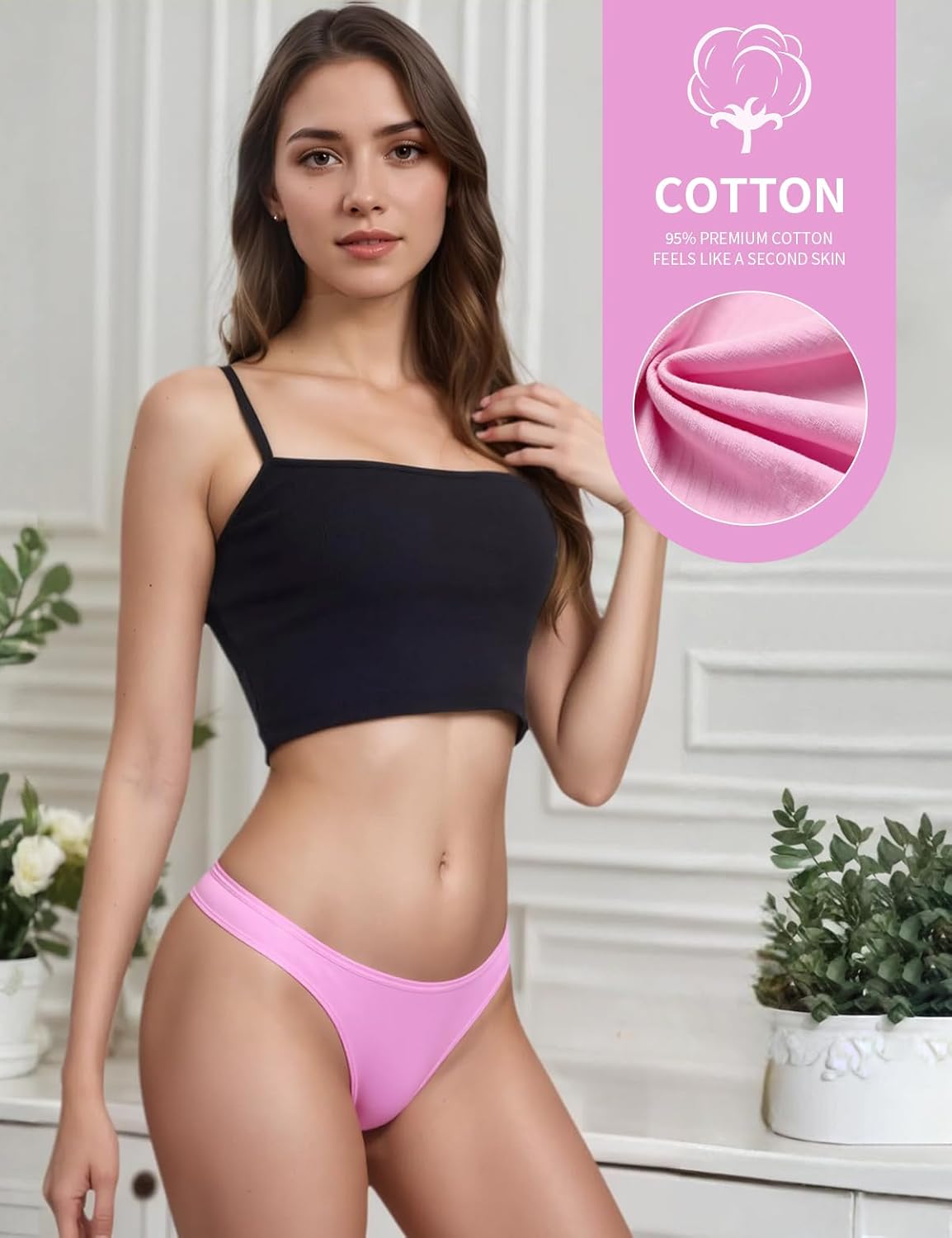 Thongs for Women Cotton Underwear, Sexy No Show Ladies Panties, Comfortable Breathable Workout Panty Sets Multi