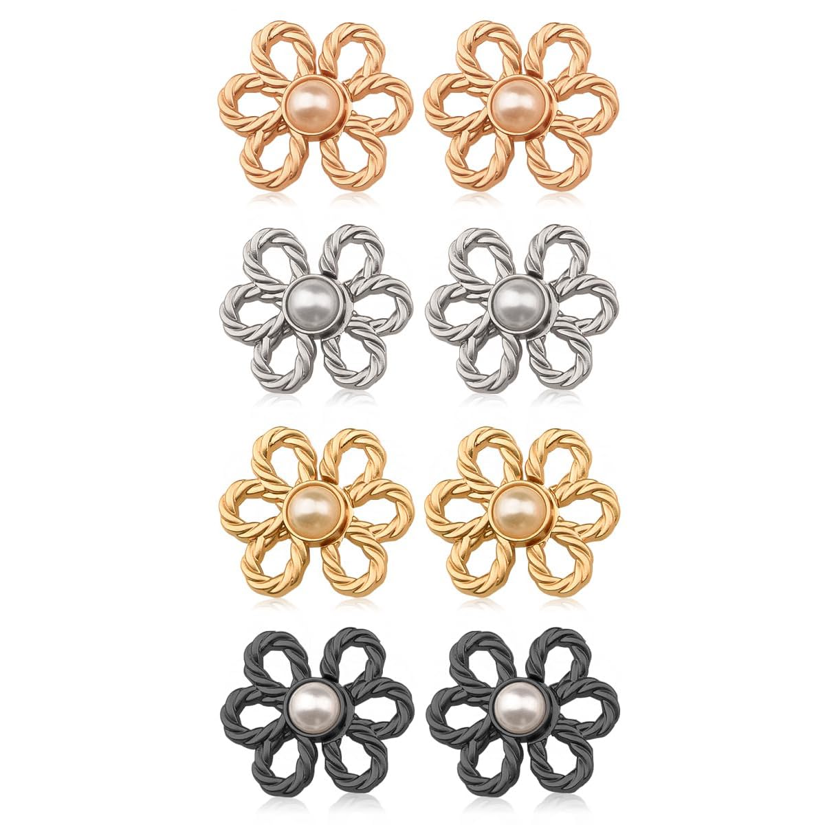 TERRIFI Adjustable Waist Buckle Extender Set, 8 Set 4 Style Jean Button Pins No Sewing Required Pants Clips for Waist, Adjustable Waist Buckle Sets, for Jeans Dress