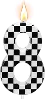 Vista 16 de Velas de cumpleaños con temática de autos de carreras, velas a cuadros número 1, adorno de pastel a cuadros blanco y negro, suministros para fiestas