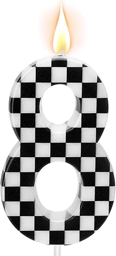 Miniatura 16 de Velas de cumpleaños con temática de autos de carreras, velas a cuadros número 1, adorno de pastel a cuadros blanco y negro, suministros para fiestas