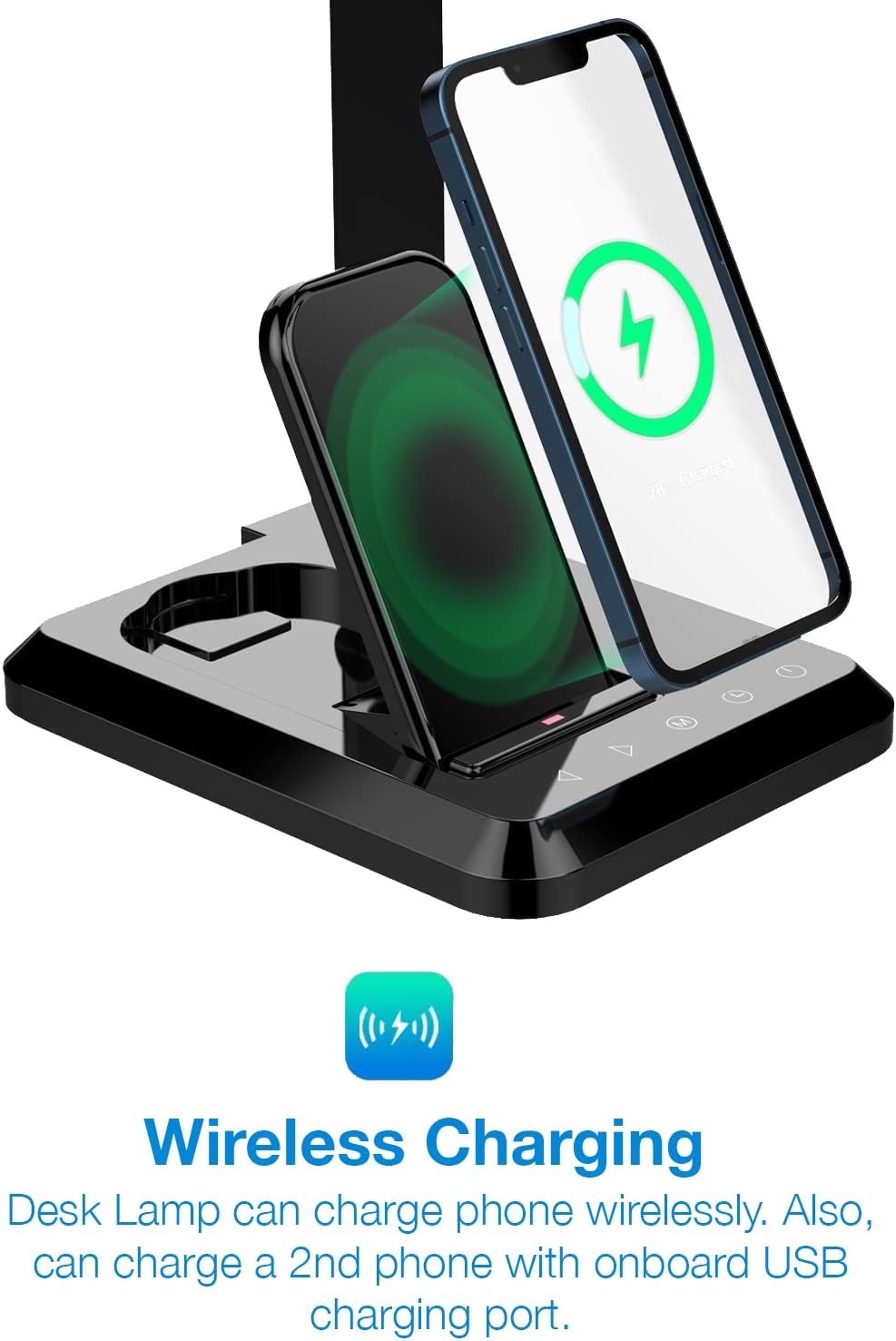 Fugetek LED Desk Office Lamp with Wireless Charger & USB Charging Port, Touch Control, 5 Lighting Modes, 30/60 Min Auto Timer, Eye-Caring, Dimmer, Black
