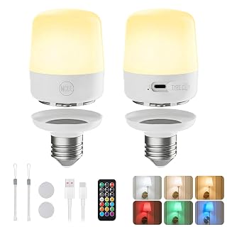 Minetom E26 Rechargeable Light Bulbs with Remote and Timer, 2 Pack - Amazon product rated Grade A