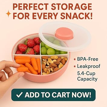 Nazarian Finest Snack Container - 5 Compartment Dispenser with Interactive Button, BPA/PVC-free, Non-toxic, Dishwasher Safe - 8oz Lunch Container for Home, School & Travel (Multi-color)