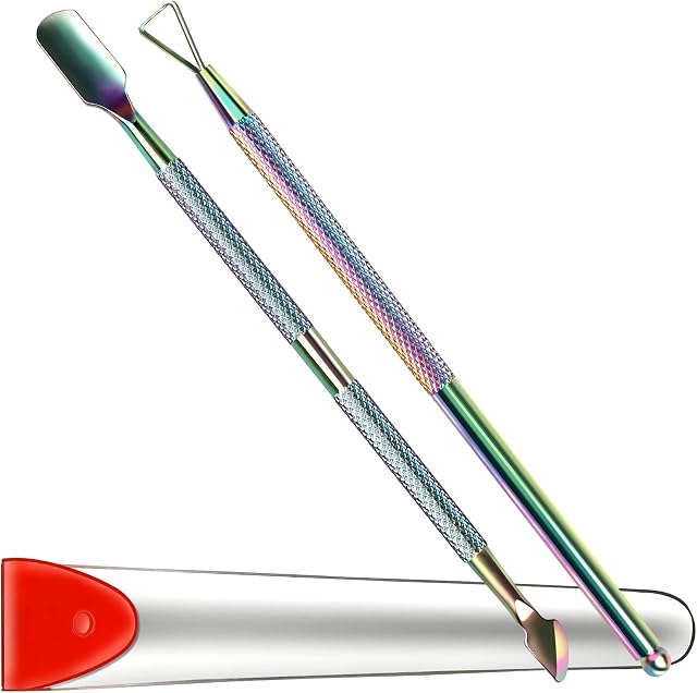 FANDAMEI Double End Cuticle Pusher Gel Nail Polish Remover Kit, Metal Gel Polish Nail Scraper for Acrylic Removal Nail Cleaner, Cuticle Peeler Scraper Manicure Pedicure Tool Salon & Home Use, Colorful