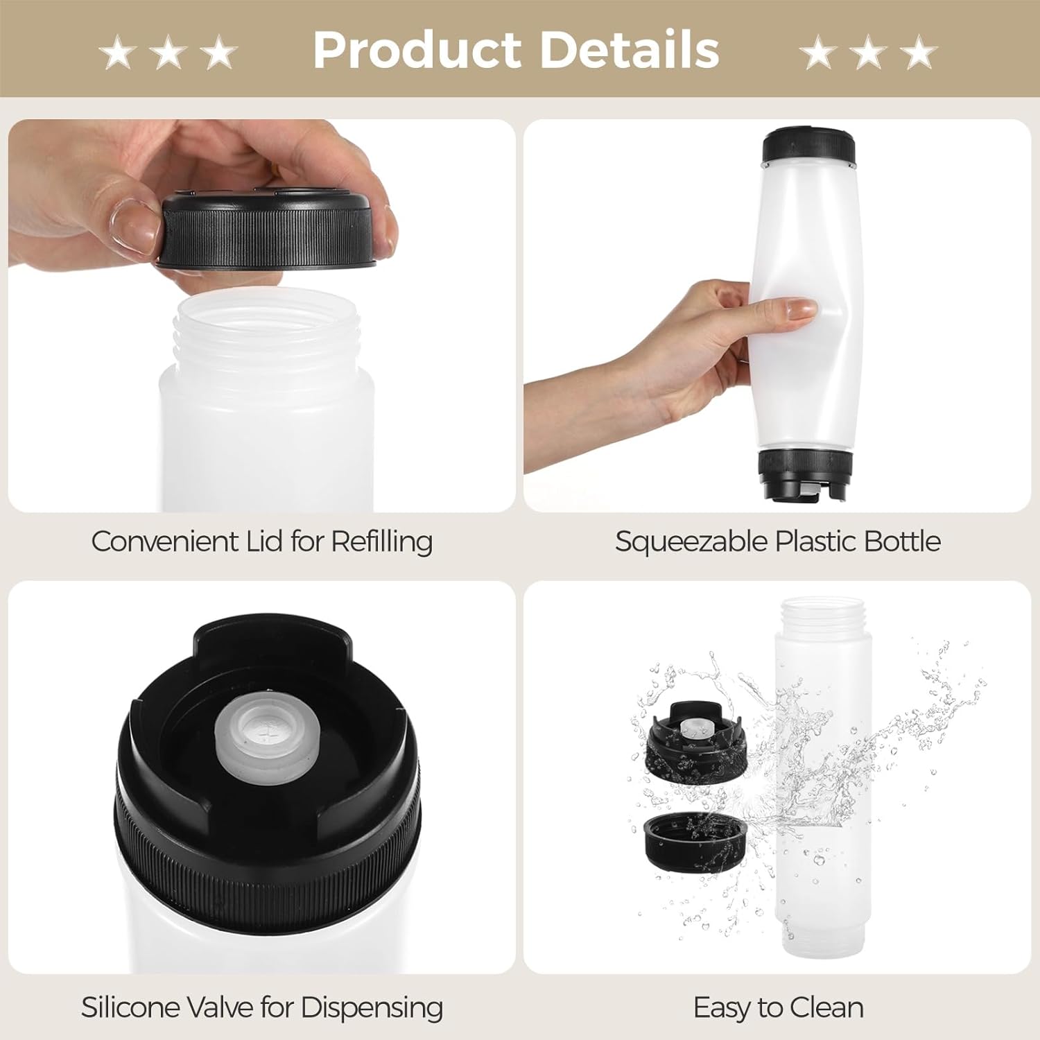 Condiment Squeeze Bottles,10 PCS 16oz Squeeze Bottles, Large Valve Condiment Squeeze Bottle, Inverted Leakproof Sauce Dispenser, Restaurant Catering Refillable Plastic Sauce Dispensing Bottle