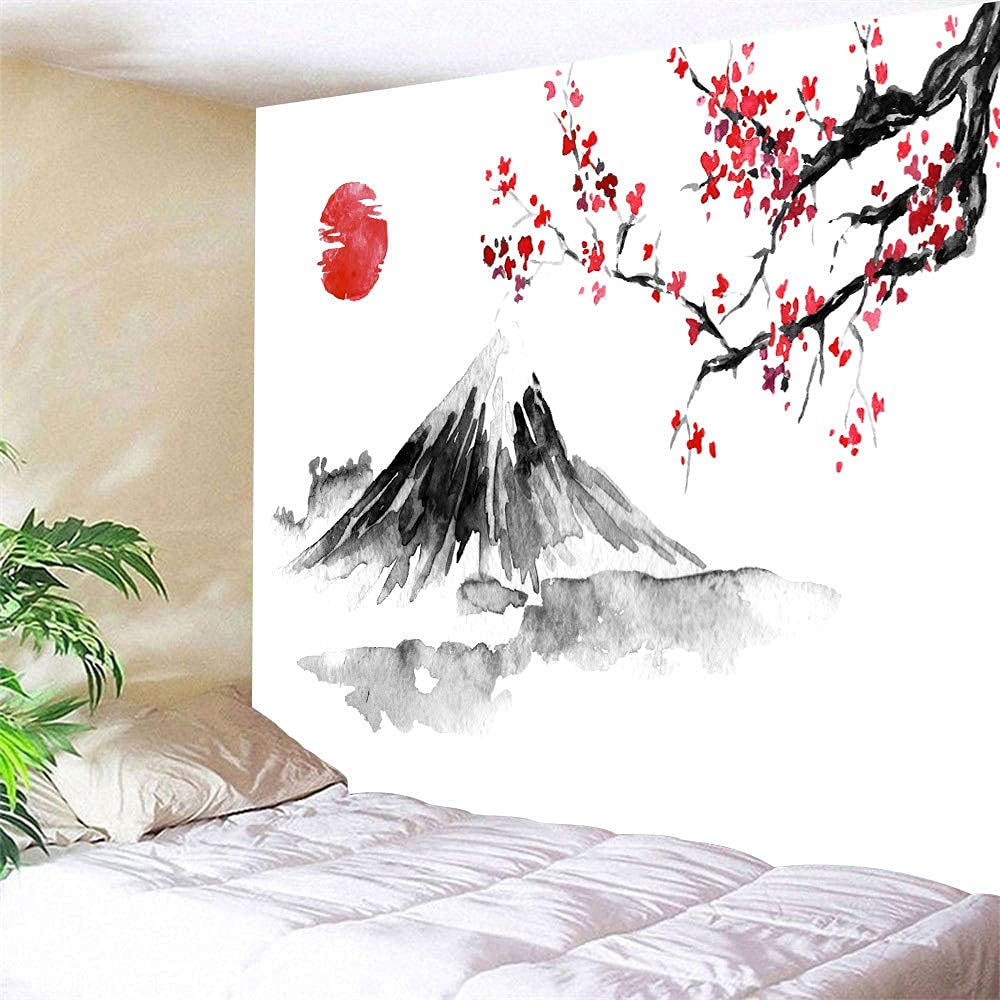 YISUMEI Japanese Decor Tapestry Mount Fuji Tapestry for Bedroom Aesthetic Red Sun Tapestries Wall Hanging for Room Decor(M/130x150cm/51x60inch) - Image 3
