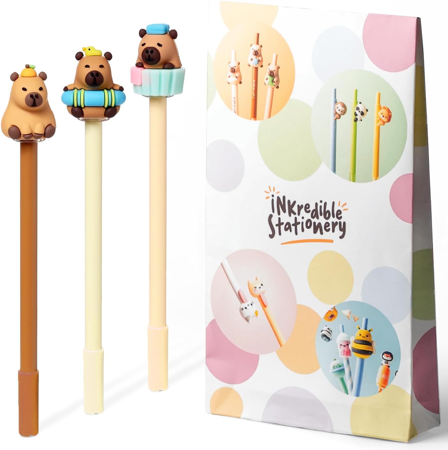 Puckator Inkredible Erasable Pen | Cabybara Animal Design Pens | Novelty Stationery, Smooth Writing, Erasing Ink, Cute Desk Accessories | Blue Ink | Pack of 3 Designs