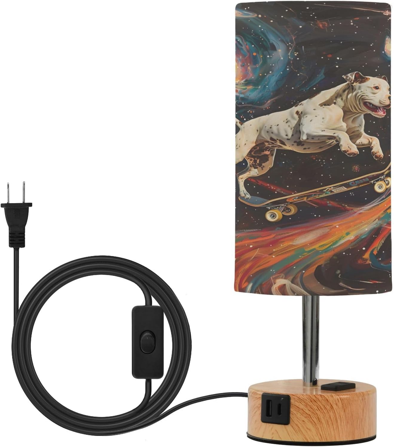 ALAZA Dog Skateboard Space Star Decor Bedside Table Lamp 3 Way Dimmable Touch Lamp with Charging Station for Bedroom Nightstand Office Desk LED Bulb Included