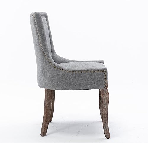 Miniatura 4 de Dining Chairs and Table & Chair Sets, Ultra Side Dining Chair with Thickened Fabric Upholstery and Solid Wood Legs, Bronze Nail Head Trim, Set of 2