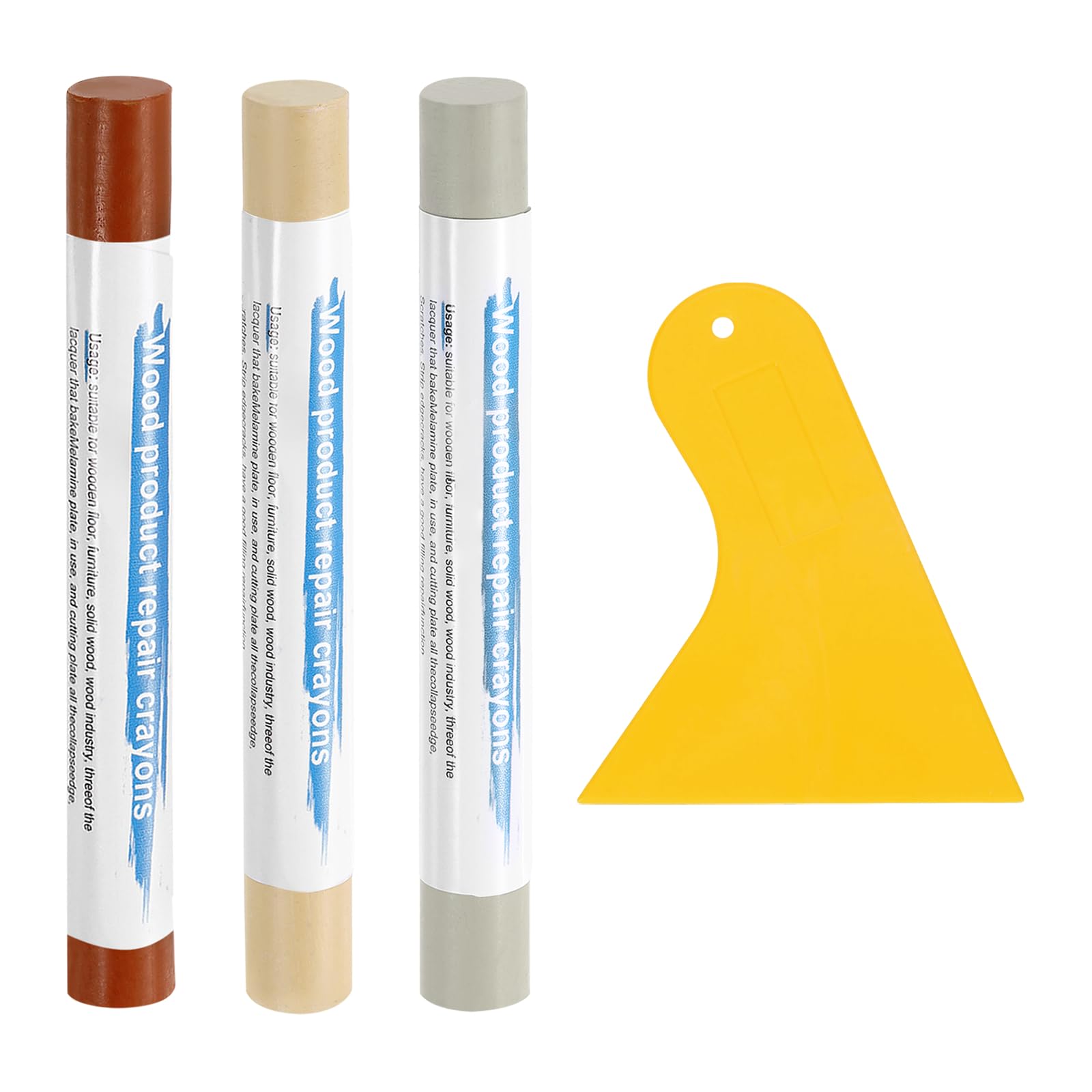 sourcing map 3Pcs Wood Filler Sticks, Furniture Scratch Repair Wax Crayons Furniture Touch Up Markers Wood Repair Wax Kit with Spatula for Wood Furniture Floors, 3 Colors Multicolor Series