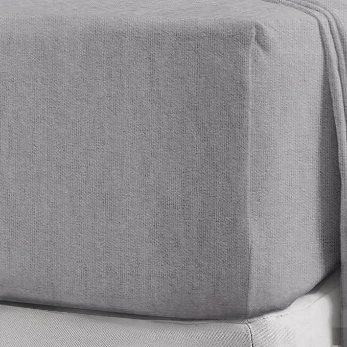 Flannelette Fitted Sheet 100% Brushed Cotton Extra Deep 32cm/13 Inch Bed Sheet Soft Warm Cosy Bedding Plain Colour Easy Care Bed Linen Single Double King Super King (Grey King)