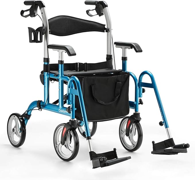 OasisSpace 2 in 1 Rollator Walker with Footrest Transport Walker