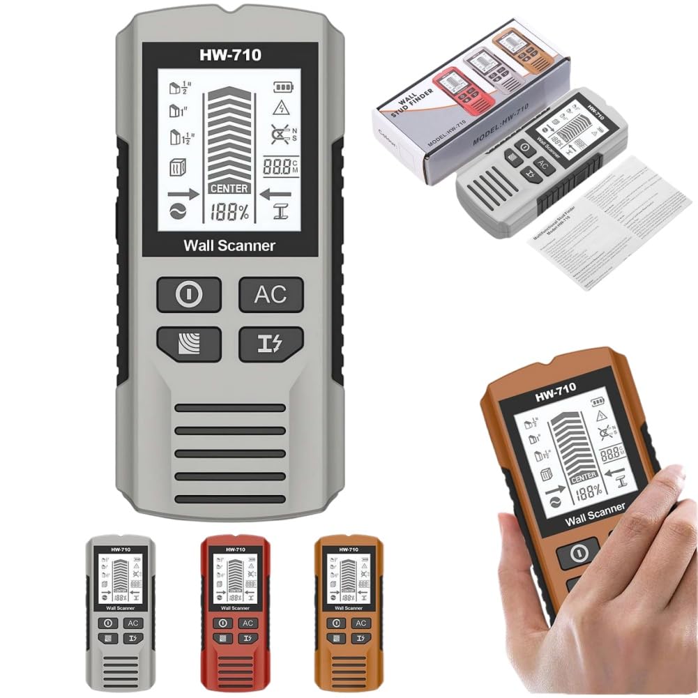 Multifunctional Handheld Metal & Wall Detector, 5 in 1 Stud Finder Tool, Portable Wire Pipe Power Scanner, HD LCD Display and Audio Alarm, for Detecting Metal, Cables, Wood