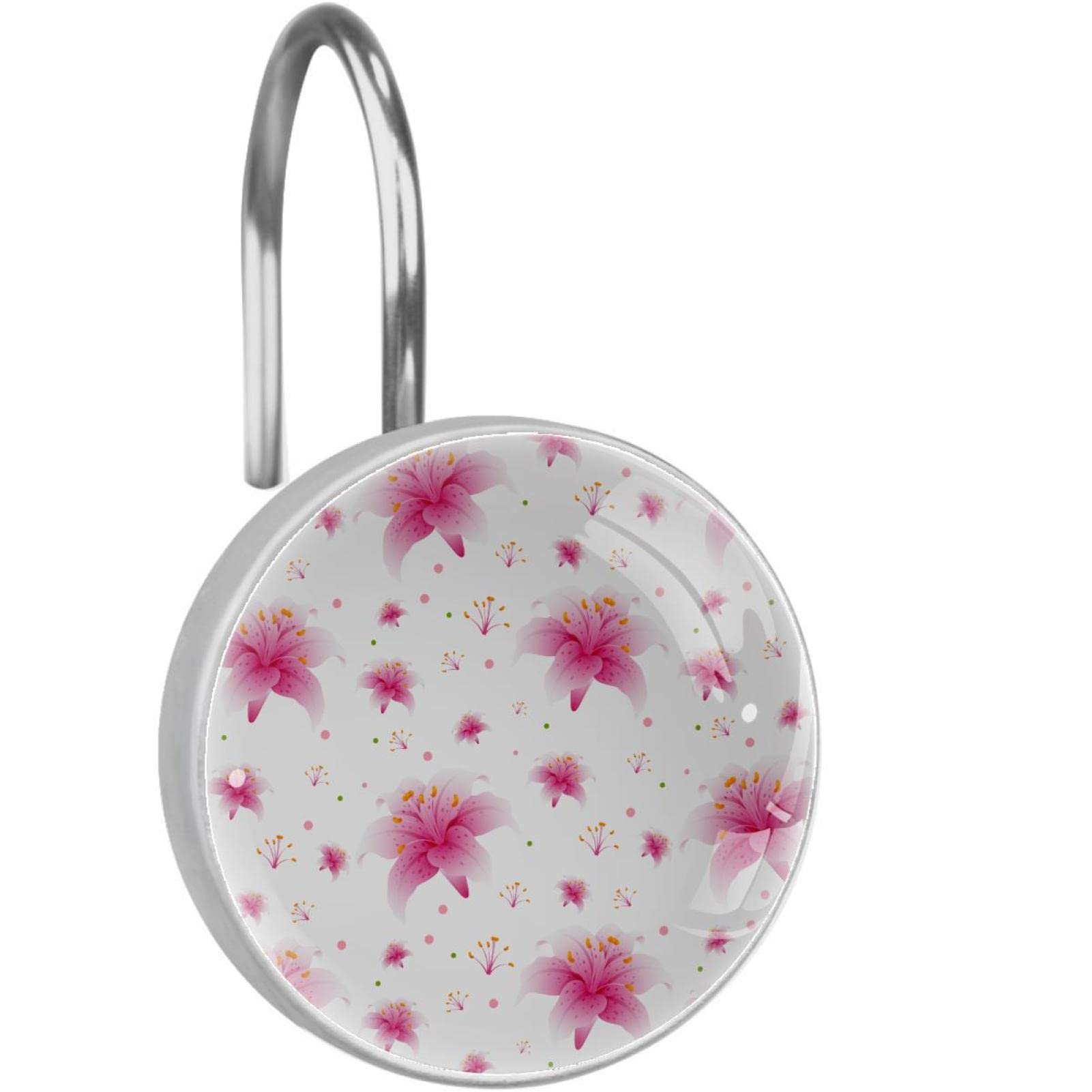 Anneaux de rideau de douche anti-rouille à motifs lys roses